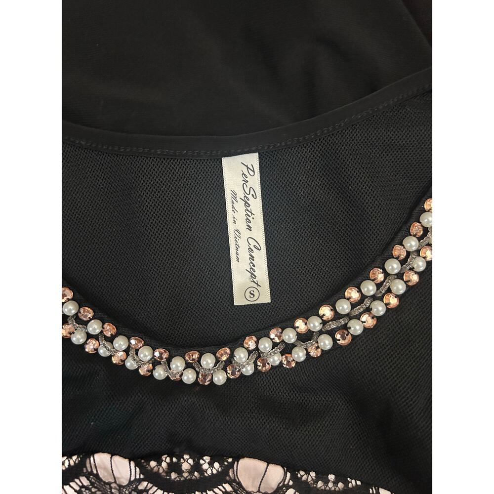 PerSeption Concept Elegant Beaded Gemstones Accent Top Sz S - Picture 6 of 6